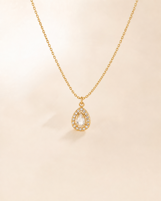 Gold Teardrop Crystal Pendant Necklace