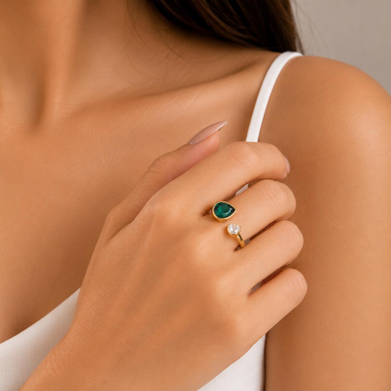 Open Band Dual-Stone Ring