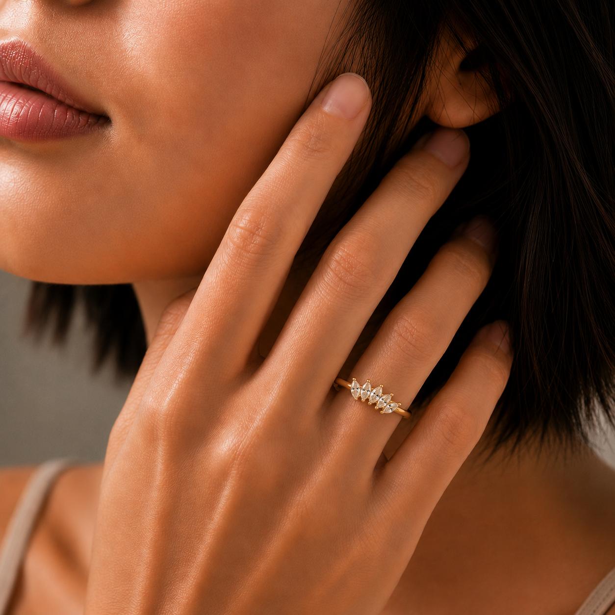 Gold Chevron Marquise Cluster Ring