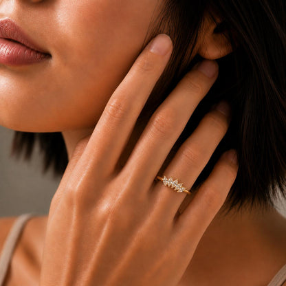 Gold Chevron Marquise Cluster Ring