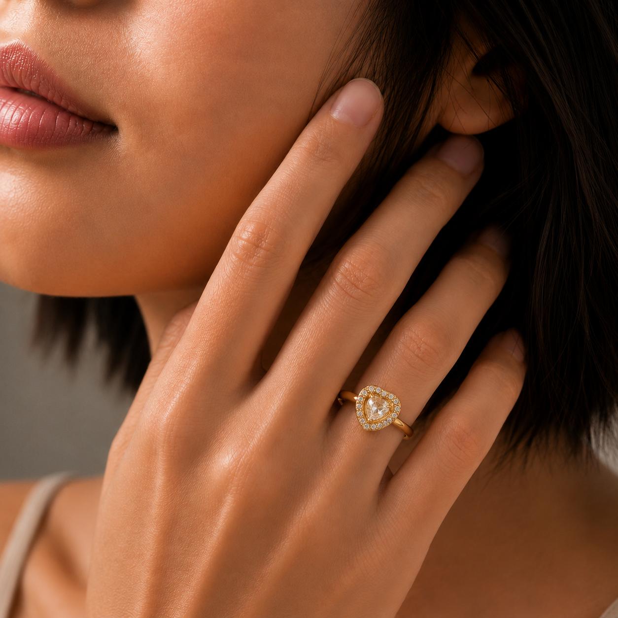 Gold Heart Halo Ring