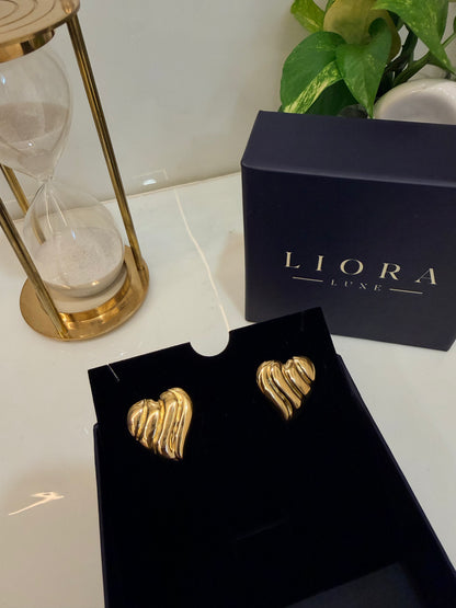 Sculpted Heart Gold Stud Earrings