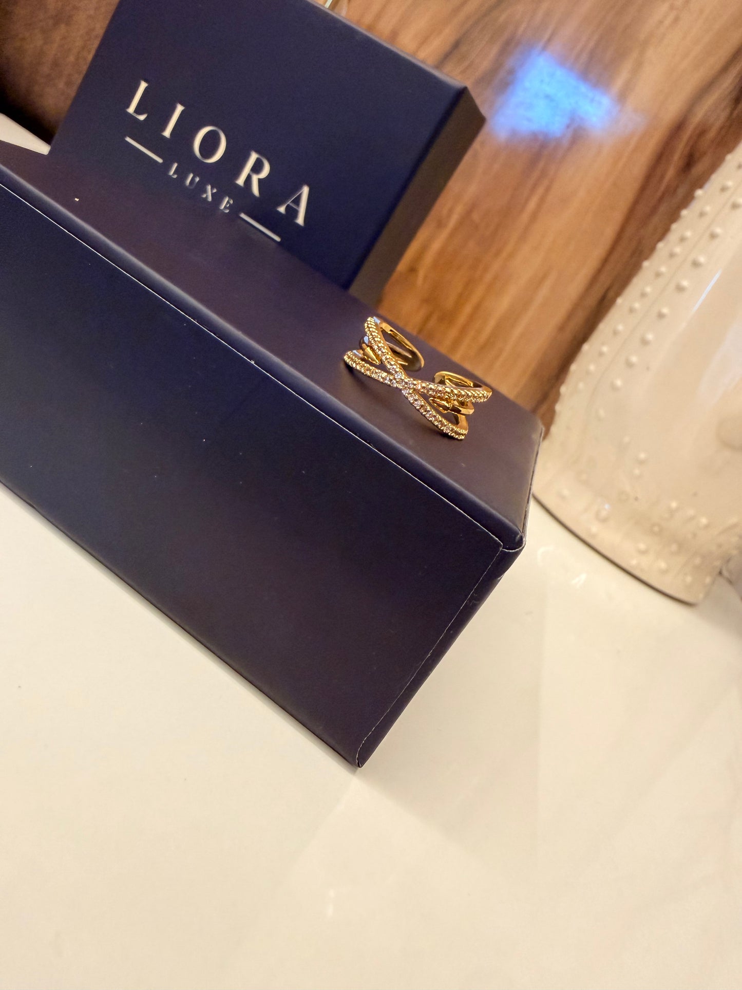Crisscross Pavé Gold Ring