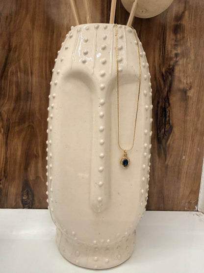 Sapphire Halo Oval Pendant Necklace