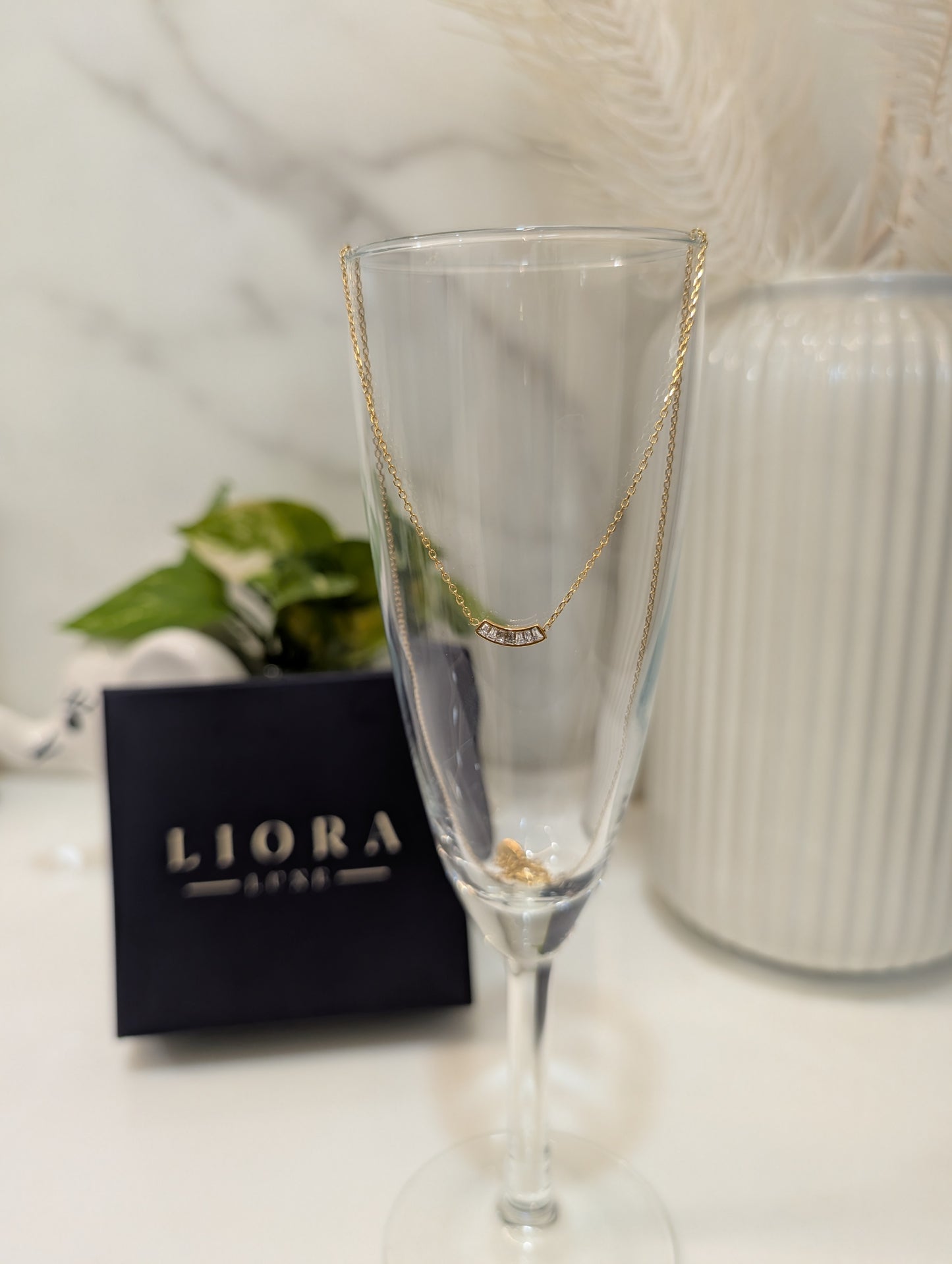 Curved Baguette Bar Necklace